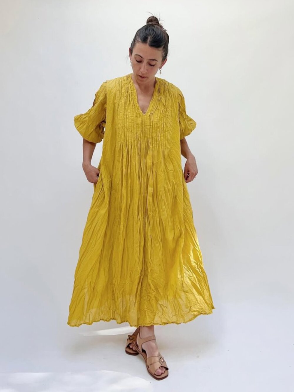 Bohemian Casual Midi Dress Mustard